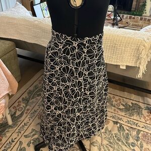 LOFT Black and White Floral A-Line Skirt